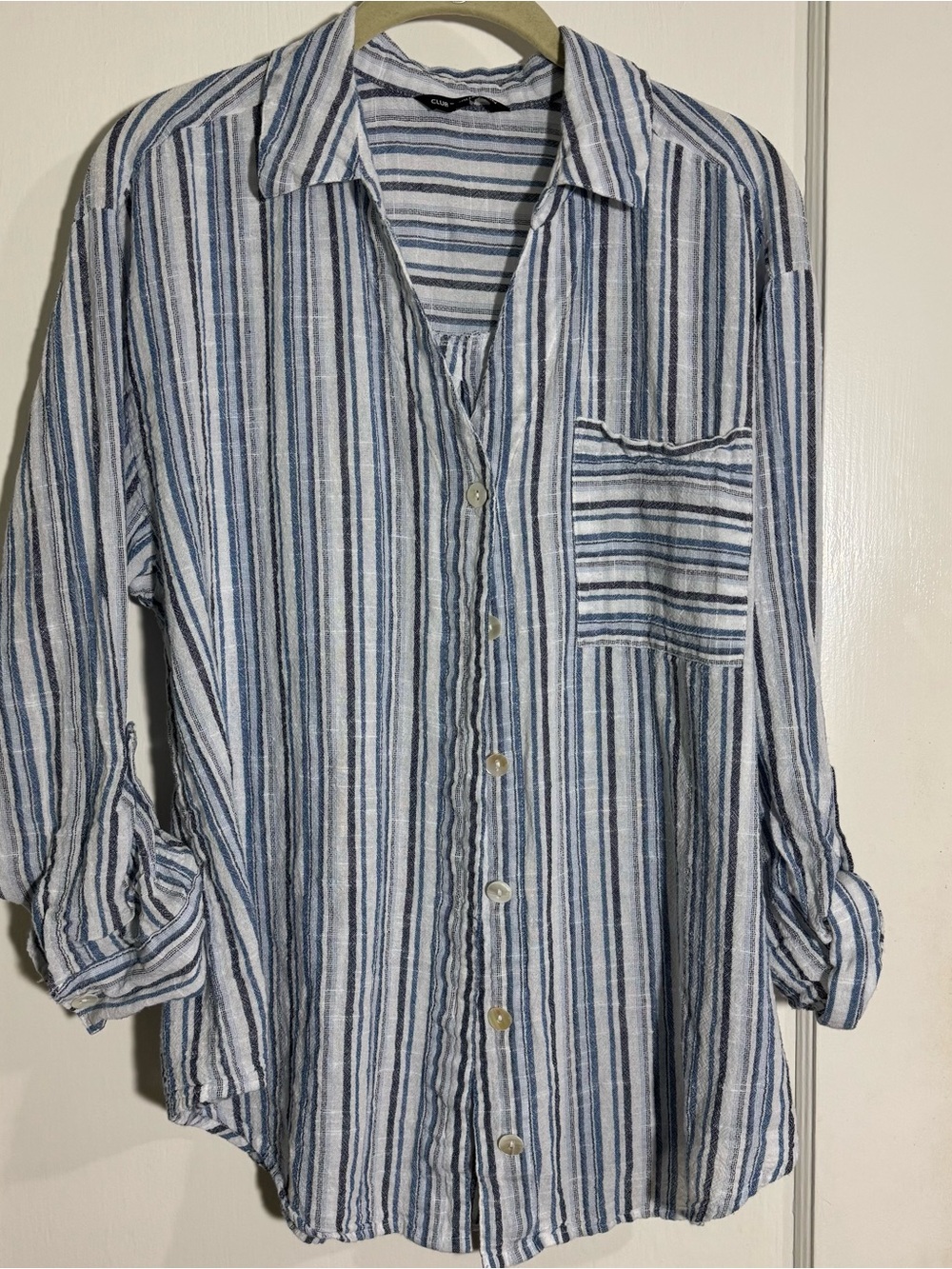 Casual Blue Striped Button-Up Shirt